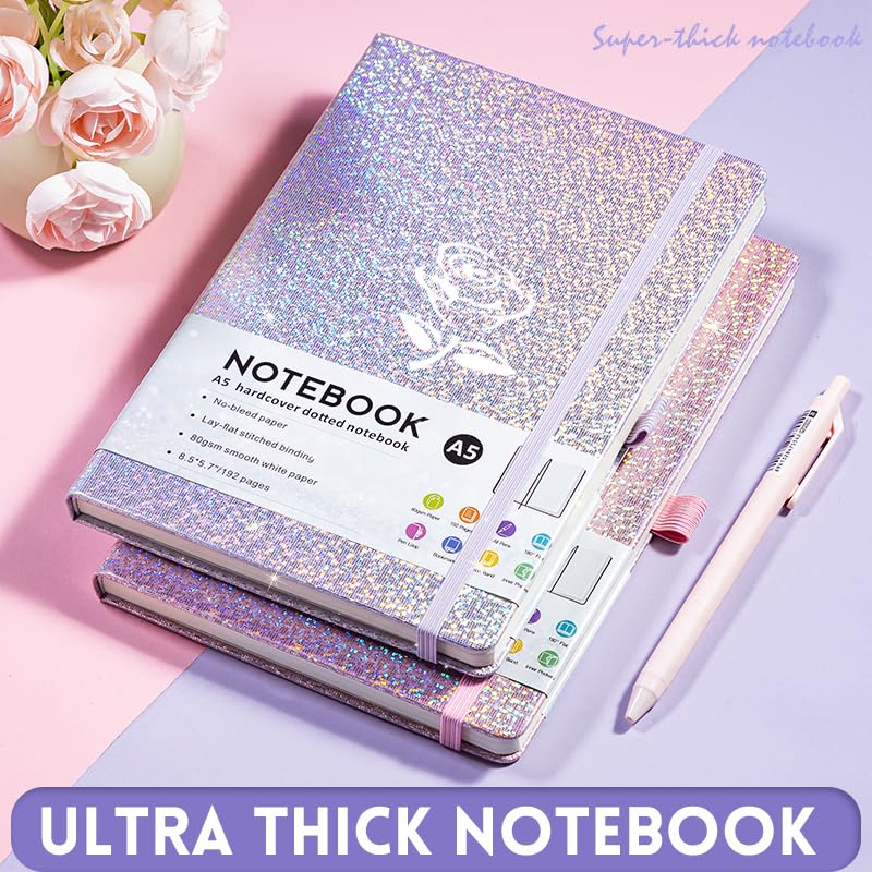 HJWKJUS Bling A5 Notebook with Pen, Lined Journal Notebook A5 Notepad for Girls Women,Cute Heart Pattern Design Glitter Laser Diary College Ruled Hardcover Notebook for Work, School, Note Taking, Business (Grey Black-Flower) - color: Grey Black-Flower