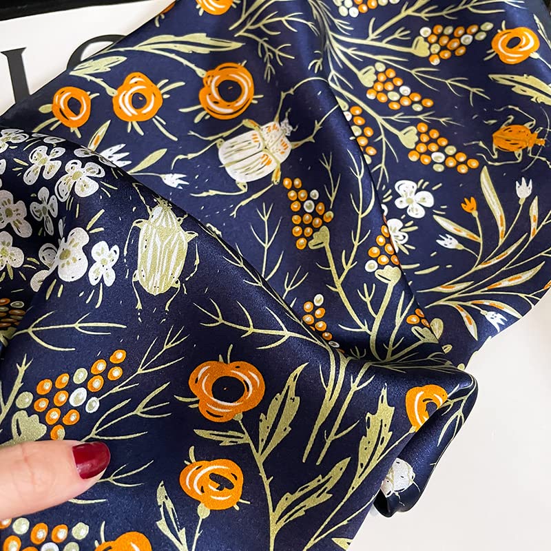 FEIBOON Mulberry Silk Scarf 21"x21" Small Square Scarfs for Women - color: Blue Flowers-3