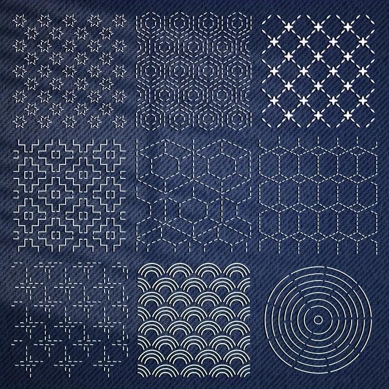 9 Pcs Reusable Sashiko Embroidery Stencils, Geometric Line Quilting Templates for Painting, Drawing, DIY Crafts, Canvas, Wood, Wall & Cookie Decor - color: 9pcs Sashiko