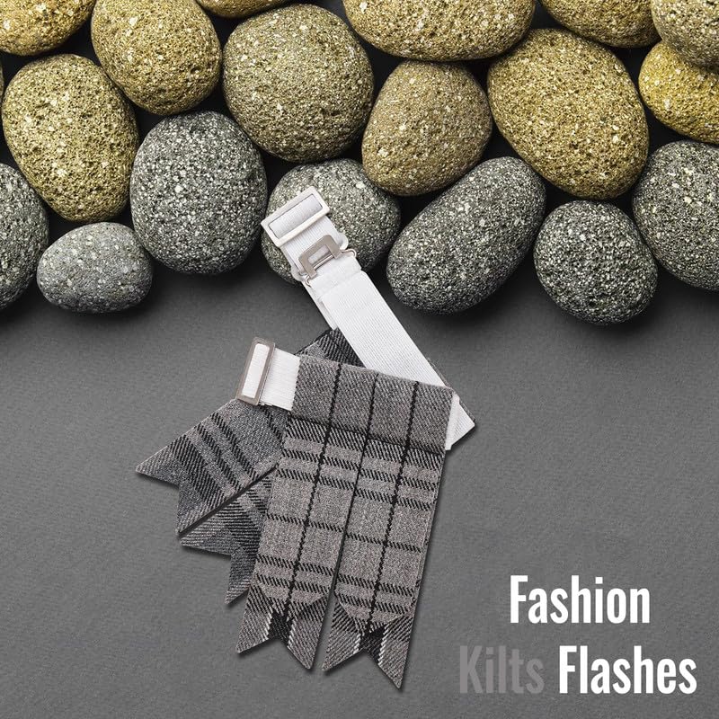 Kilt Flashes for Men with Heavy Buckle Adjusters, Plain & Tartan Kilt Sock Flashes. - color: Hamilton Grey