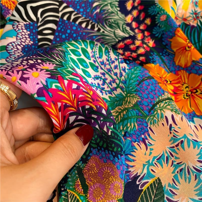 FEIBOON Mulberry Silk Scarf 21"x21" Small Square Scarfs for Women - color: Blue Grassland+zebra