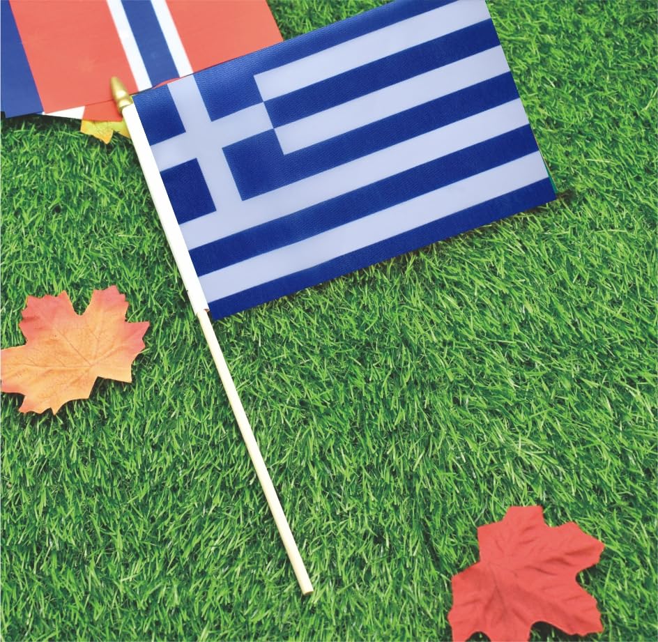 25Pack Small Greece Flag Handheld Mini Greek Flag on Stick 5x8 Inch - color: Greece
