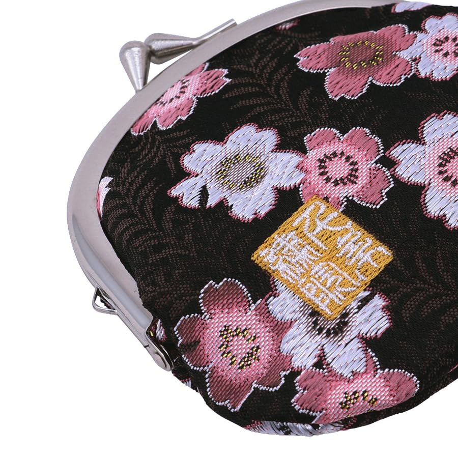 Nishijin brocade round clasp purse/coin purse with lining, size L. (Kuromomozakura) - color: Kuromomozakura