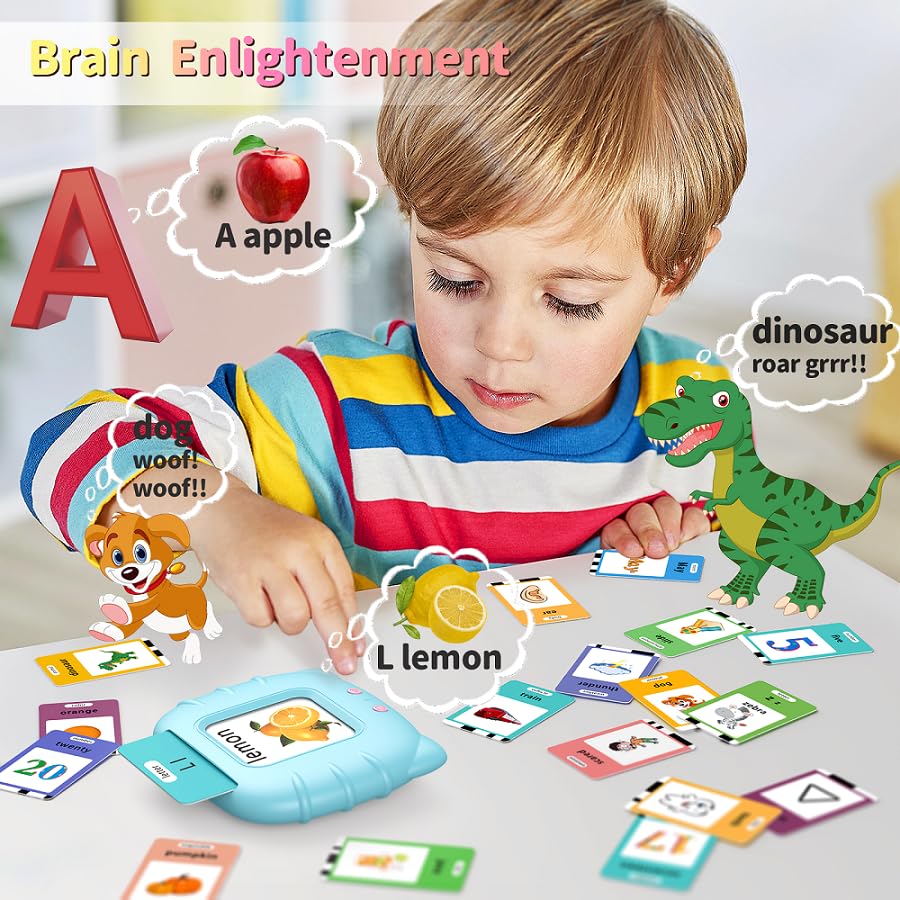 Eaever 520 ABC Sight Words Talking Flash Cards, Christmas Birthday Gift for 2 3 4 5 6 Year Old Boys and Girls, Preschool-Learning-Activities, Toddler Educational Toys for Ages 1-6 Kids, Blue - color: Blue, size: Upgrade Version(abc+123-520 Words)