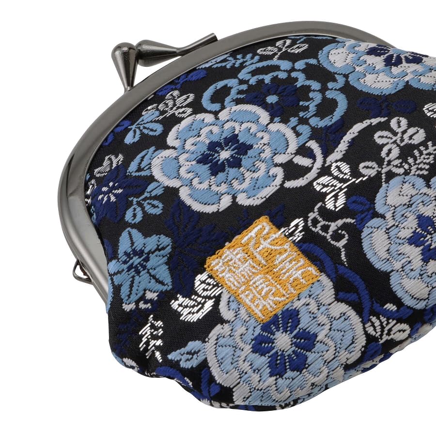 Nishijin brocade round clasp purse/coin purse with lining, size L. (Kurorurisaika) - color: Kurorurisaika
