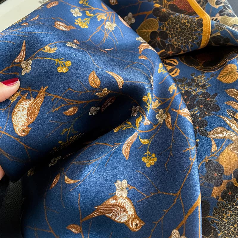 100% Mulberry Silk Scarf - 25.6" Square Neckerchief & Headscarf Gift Packed - color: Night Flowers