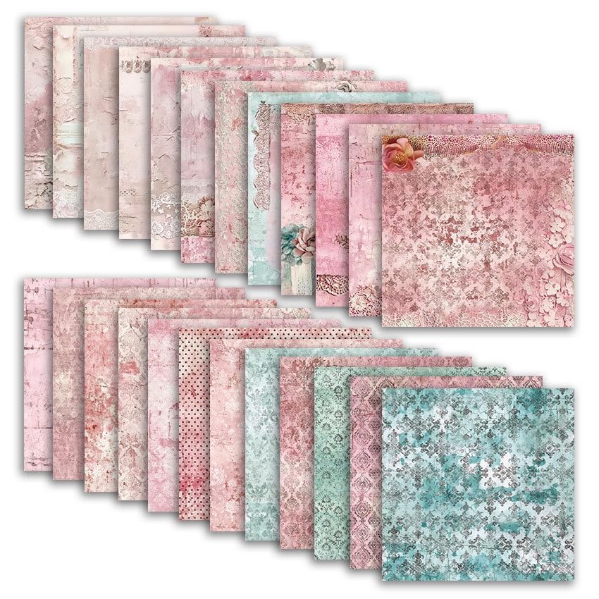 Pink Lace Scrapbook Paper Vintage Flower Pattern Papers Pad 12×12,24 Sheets Double-Sided Bobo Floral Scrapbooking CardStock Paper Pad for Holiday Cardmaking DIY junk Journal Papers. - color: Pink