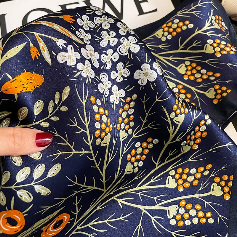 FEIBOON Mulberry Silk Scarf 21"x21" Small Square Scarfs for Women - color: Blue Flowers-3