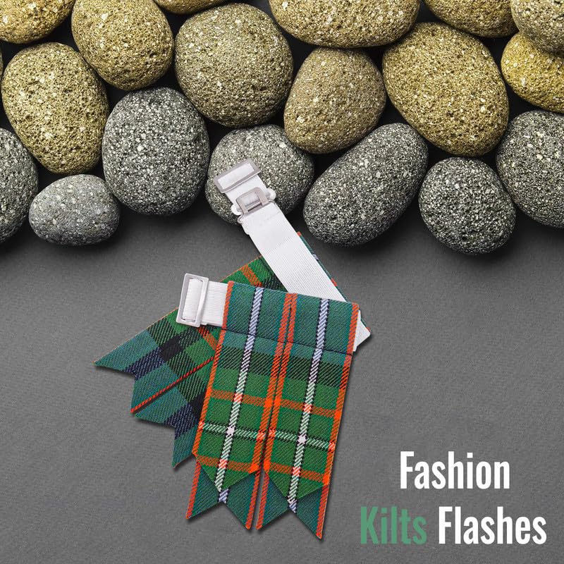 Kilt Flashes for Men with Heavy Buckle Adjusters, Plain & Tartan Kilt Sock Flashes. - color: Ferguson
