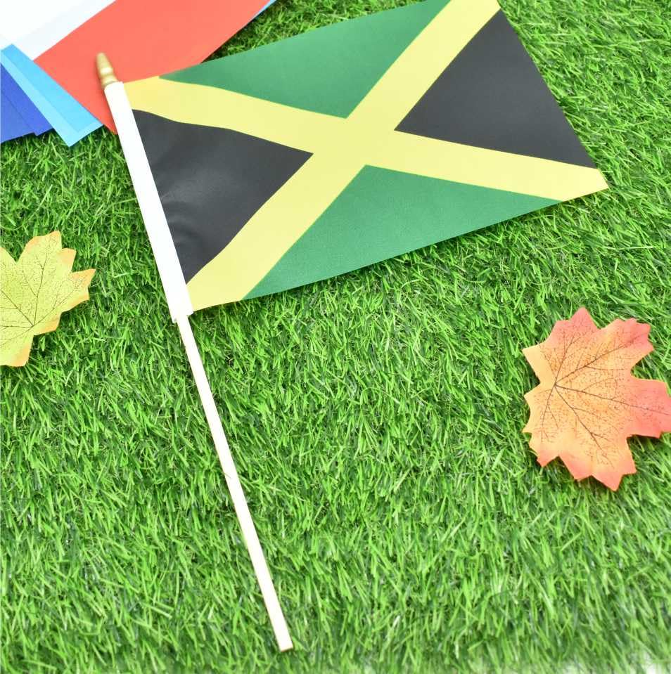 25Pack Small Jamaica Flag Handheld Mini Jamaican Flag on Stick 5x8 Inch - color: Jamaica