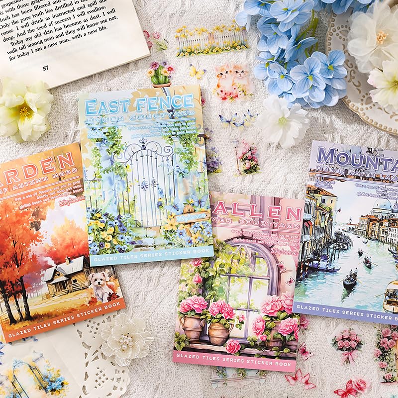 TIAMECH Glazed Tile House Water Mountain Sticker Book - color: Water Mountain House