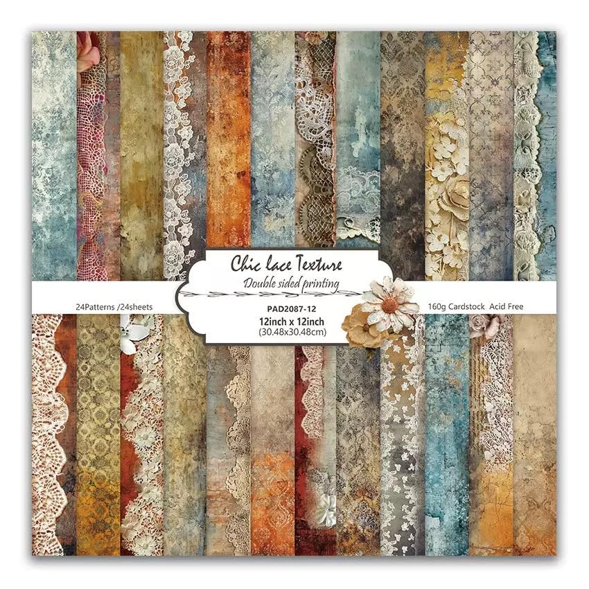 Vintage Lace Scrapbook Pattern Paper Pad 12×12,24 Sheets Double-Sided Coffee Scrapbooking CardStock Paper for Holiday Card Making Supplies DIY Junk Journal Papers. - color: Coffee
