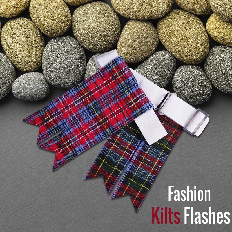 Kilt Flashes for Men with Heavy Buckle Adjusters, Plain & Tartan Kilt Sock Flashes. - color: Mcpherson