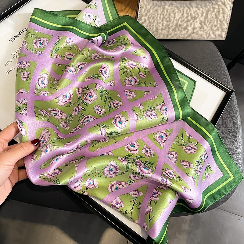 100% Mulberry Silk Scarfs Small Square Scarf 21"x21" Neck Scarf for Women - color: 23-pink+green