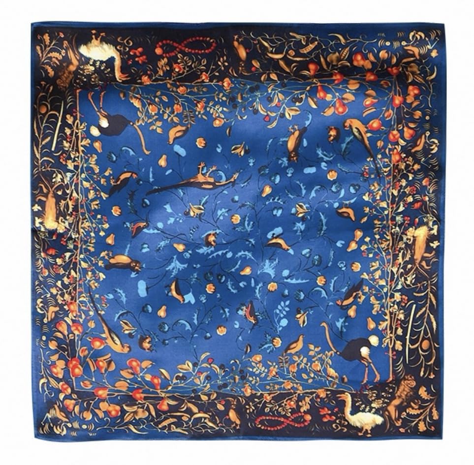 ANDANTINO 100% Mulberry Silk Scarf -21” Square Neckerchief with Gift Packed - color: Gold&royal Blue