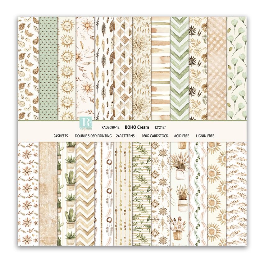 Scrapbook Paper & Scrapbooking Supplies, Boho 6x6 Double-Sided Patterned Cardstock Pad, Earthy Craft Sheets for Junk Journaling, Card Making & Scrap Book, 24 Sheets - color: Boho