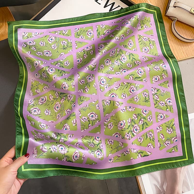 100% Mulberry Silk Scarfs Small Square Scarf 21"x21" Neck Scarf for Women - color: 23-pink+green