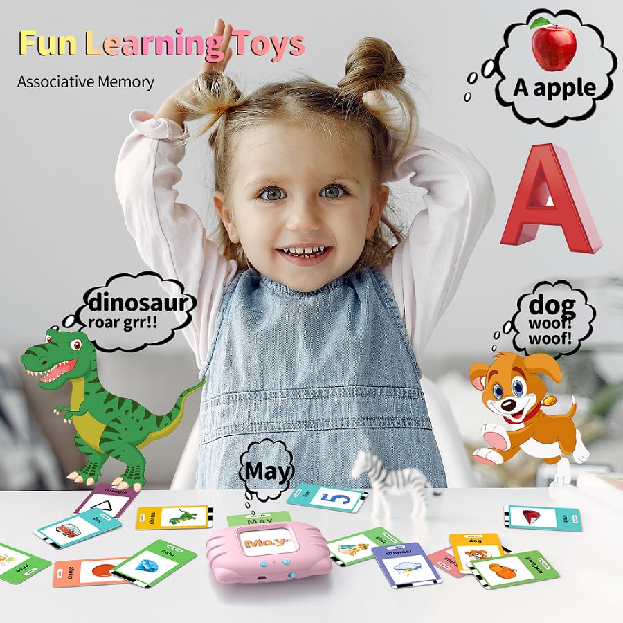 Eaever 580 Words Talking Flash Cards with Dolch Words, Number(0-100) Etc, Speech Therapy Toys for Girls Ages 3 4 5 6, Pink - color: Pink, size: Pre K Version(dolch words+abc+123)
