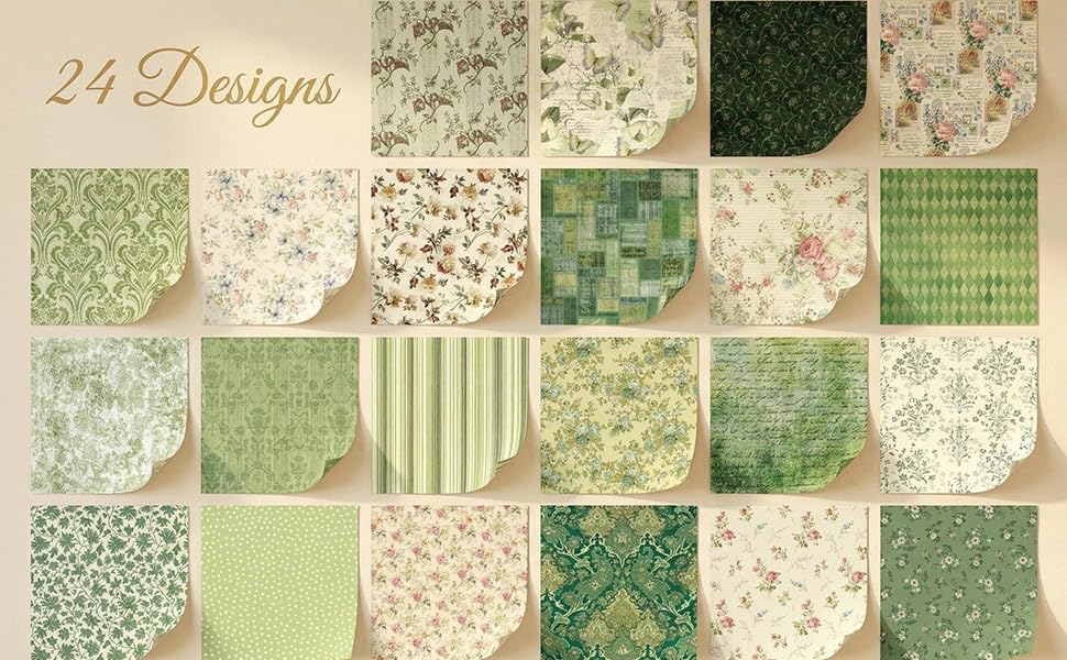 Green Scrapbook Paper Green Floral Pattern Papers Pad 12×12,24 Sheets Double-Sided Bobo Floral Scrapbooking CardStock Paper Supplies for Holiday Cardmaking DIY Junk Jounal Papers. - color: WW211