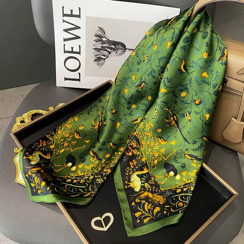 100% Mulberry Silk Scarf - 25.6" Square Neckerchief & Headscarf Gift Packed - color: Green