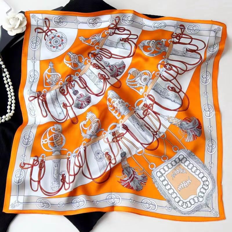 ANDANTINO 100% Mulberry Silk Scarf -21” Square Neckerchief with Gift Packed - color: Bright Orange