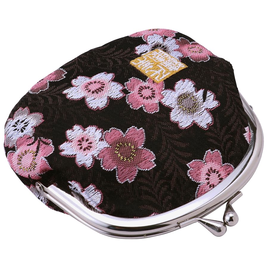 Nishijin brocade round clasp purse/coin purse with lining, size L. (Kuromomozakura) - color: Kuromomozakura