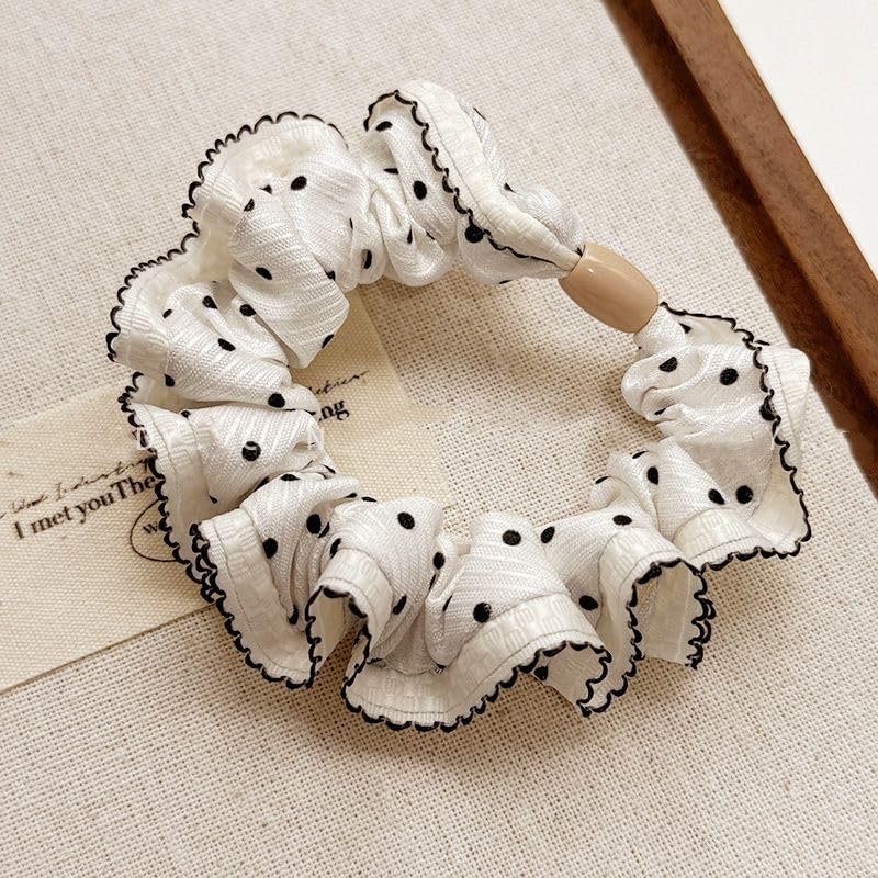 Lemeilleur 8 PCs Vintage Polka Dots Falbala Hair Scrunchies Hair Eleastic Bands Hair Ties Ropes Ponytail Holders Cloth Bands for Girls and Women