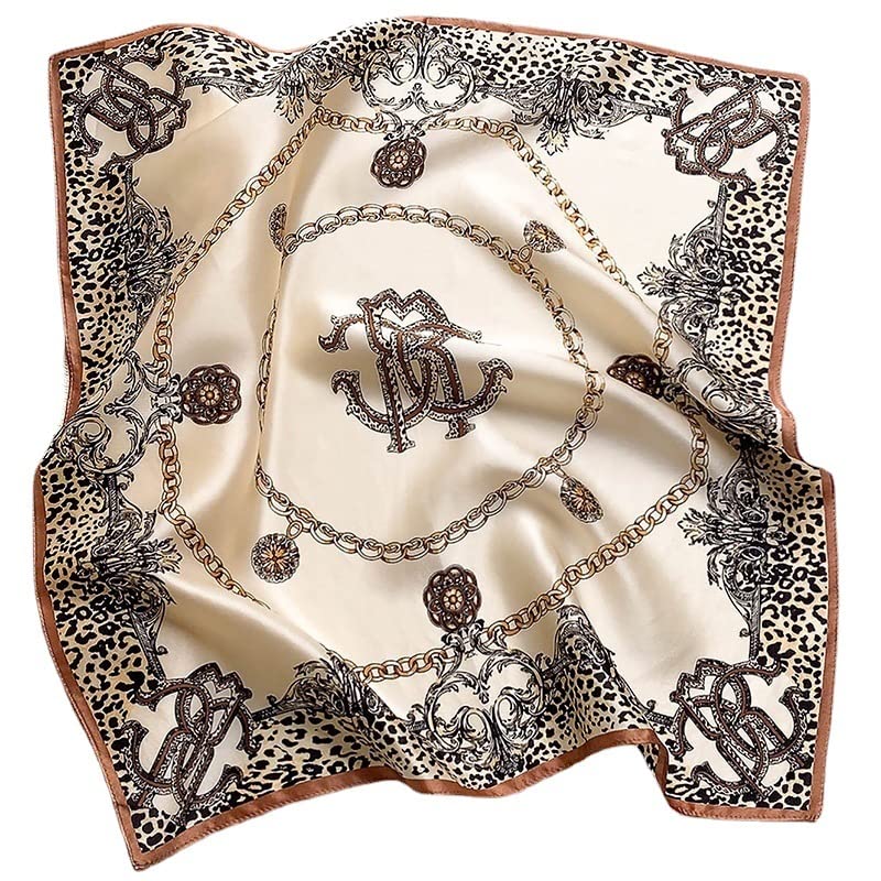 FEIBOON Mulberry Silk Scarf 21"x21" Small Square Scarfs for Women - color: Classic Beige