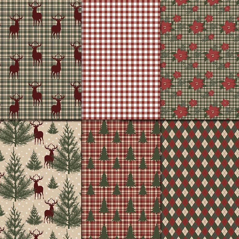 Christmas Scrapbook Paper Supplies 12×12,Vintage Christmas Deer Pattern Papers ,24 Sheets Double-Sided Christmas Scrapbooking CardStock Paper pad for Holiday Cardmaking DIY Junk Journal Papers. - color: Christmas Time
