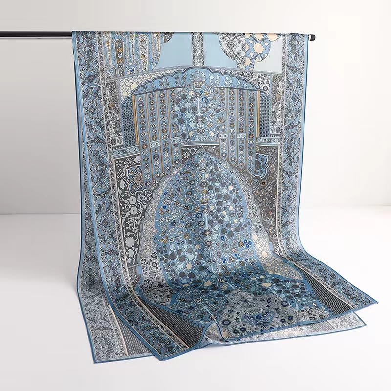 ANDANTINO 100% Silk Long Scarf-Women Large Oblong Shawls with Gift Packed - color: Pale Blue Flowers