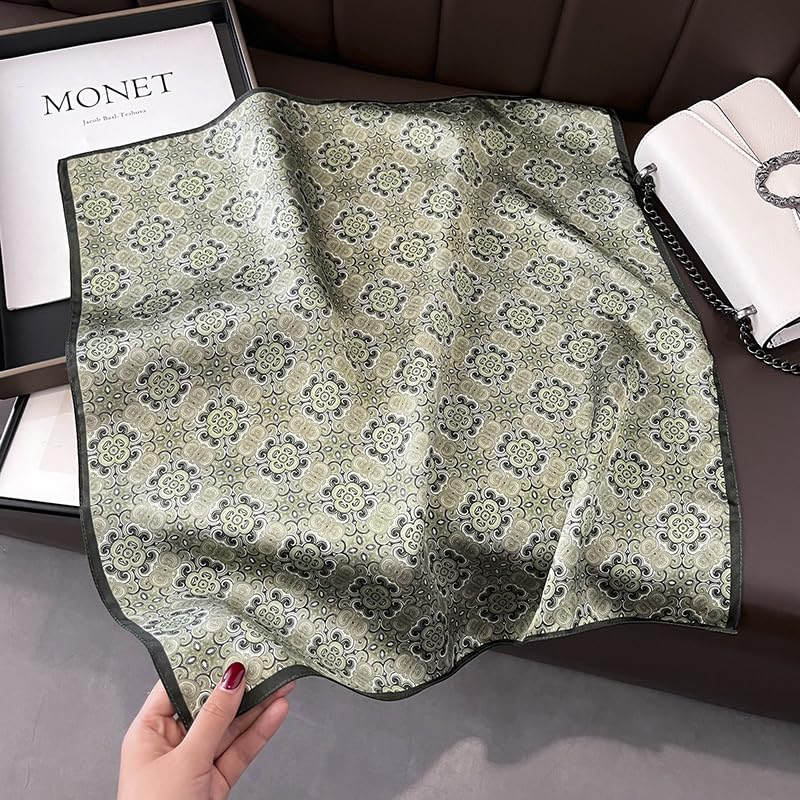100% Pure Mulberry Silk Scarf 21" Women Square Scarf Neckerchief Headscarf - color: Light Green Pattern