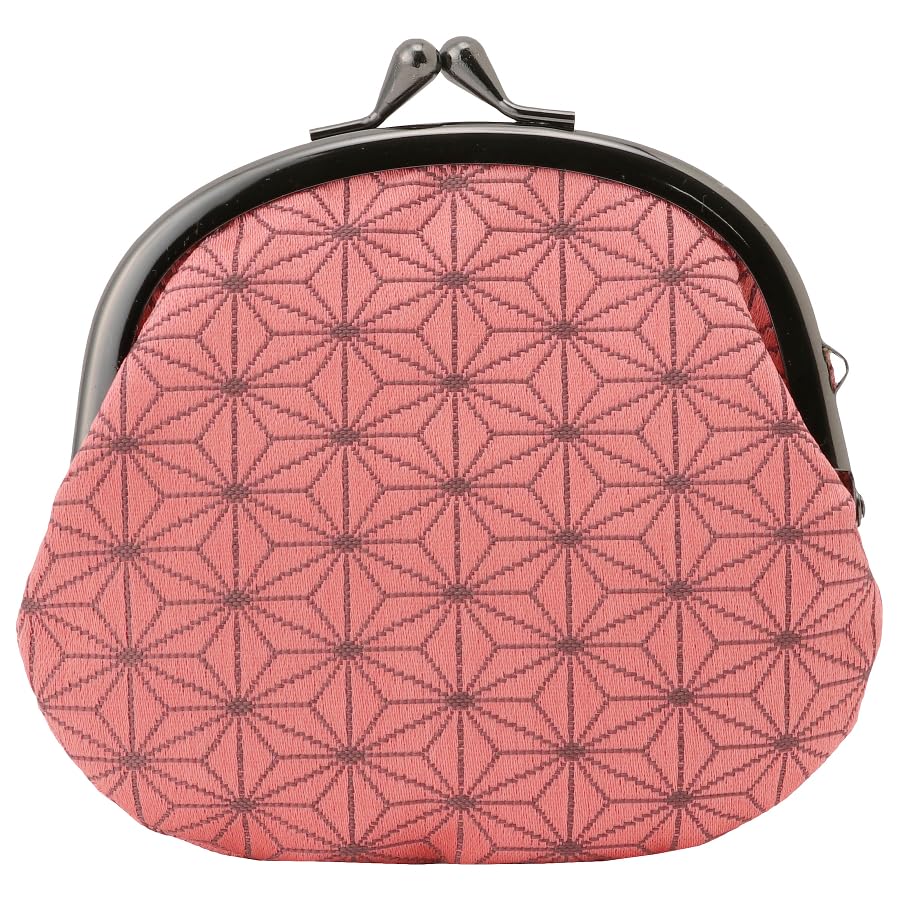 Nishijin brocade round clasp purse/coin purse with lining, size L. (Momoasanoha) - color: Momoasanoha
