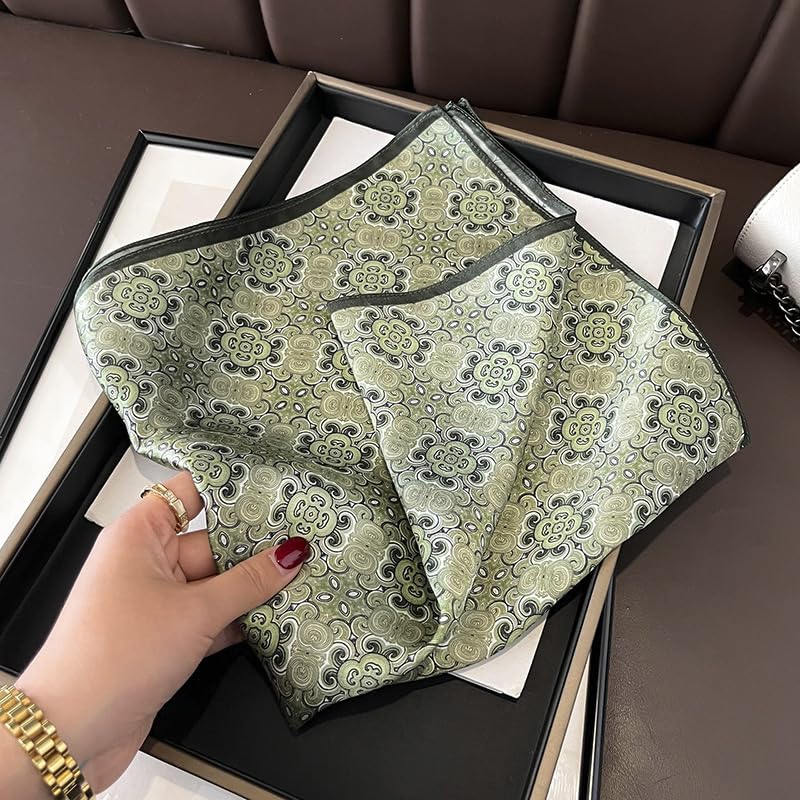 100% Pure Mulberry Silk Scarf 21" Women Square Scarf Neckerchief Headscarf - color: Light Green Pattern