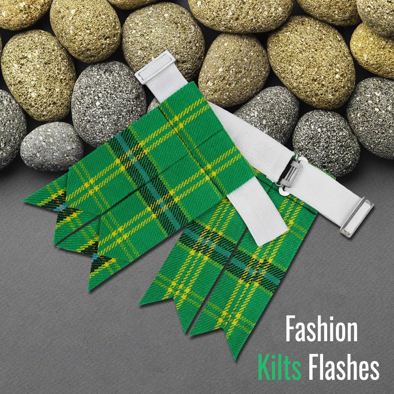 Kilt Flashes for Men with Heavy Buckle Adjusters, Plain & Tartan Kilt Sock Flashes. - color: American Green