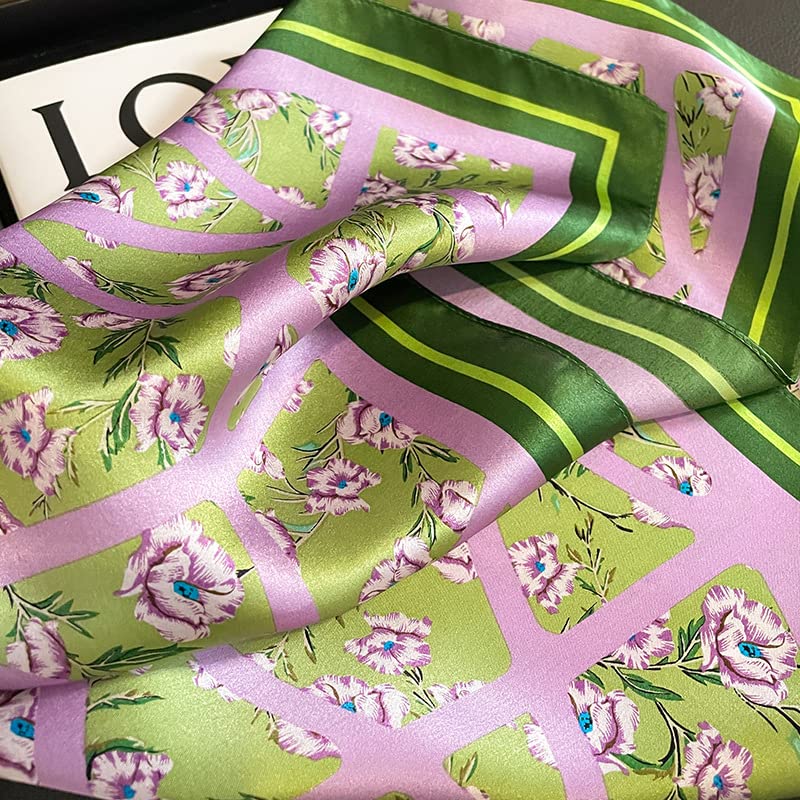 100% Mulberry Silk Scarfs Small Square Scarf 21"x21" Neck Scarf for Women - color: 23-pink+green