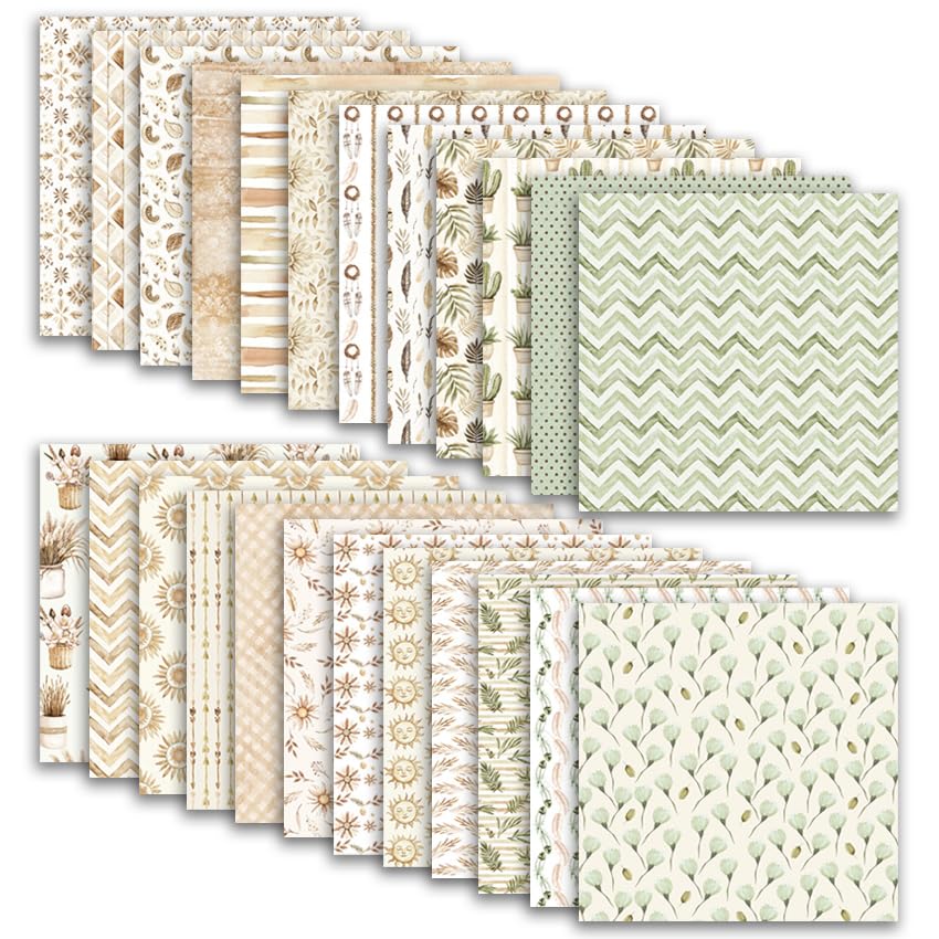 Scrapbook Paper & Scrapbooking Supplies, Boho 6x6 Double-Sided Patterned Cardstock Pad, Earthy Craft Sheets for Junk Journaling, Card Making & Scrap Book, 24 Sheets - color: Boho
