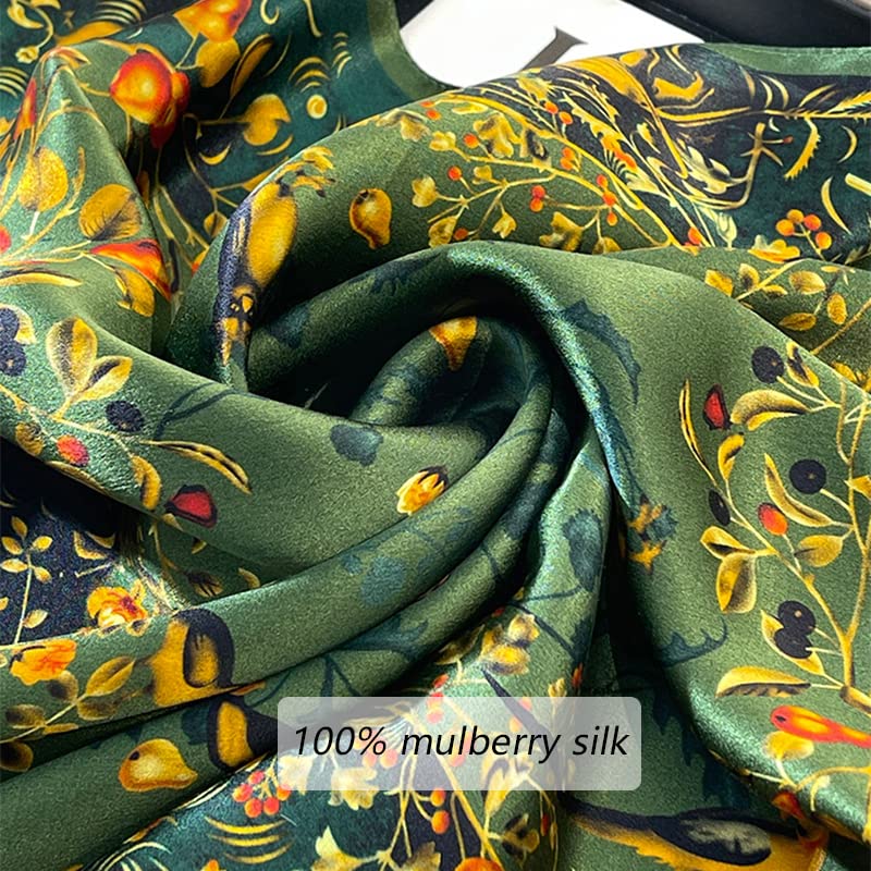 100% Mulberry Silk Scarf - 25.6" Square Neckerchief & Headscarf Gift Packed - color: Green
