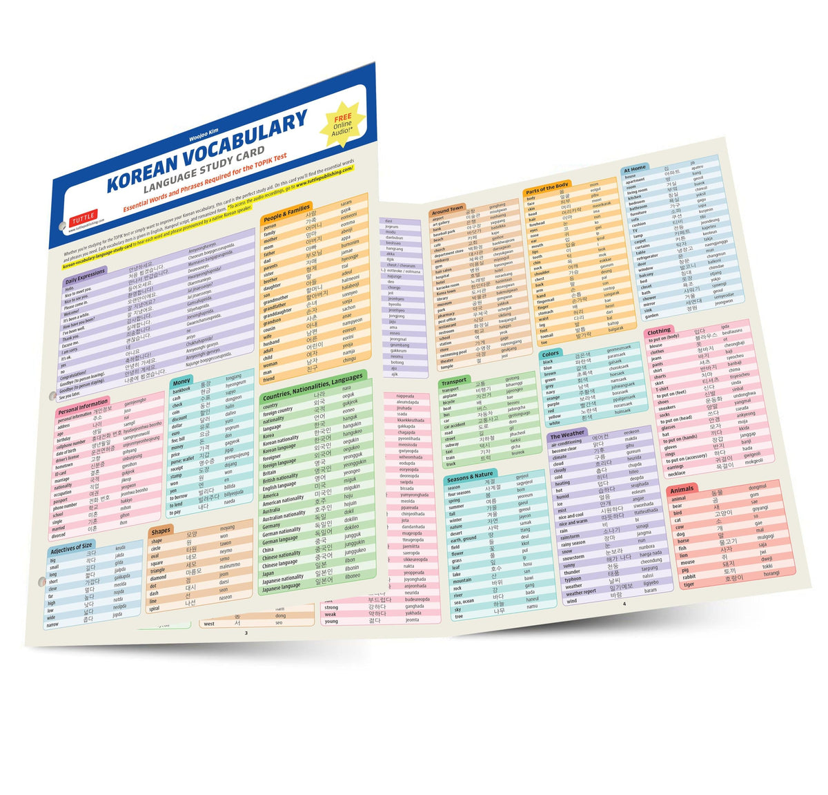 Korean Vocabulary Language Study Card: Essential Words and Phrases Required for the TOPIK Test (Includes Online Audio)